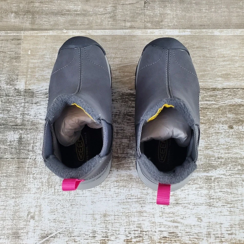 Keen Kootenay III Kids Chelsea Boots Sz 8 Gray Leather Slip On Mid Top Round Toe